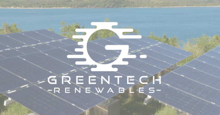 Greentech logo over solar panels in the islands 